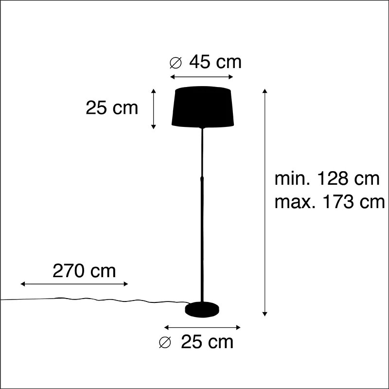 Lampa stojąca czarna z czarnym abażurem z lnu 45 cm regulowana - Parte klasyczny/Antyczny Oswietlenie wewnetrzne