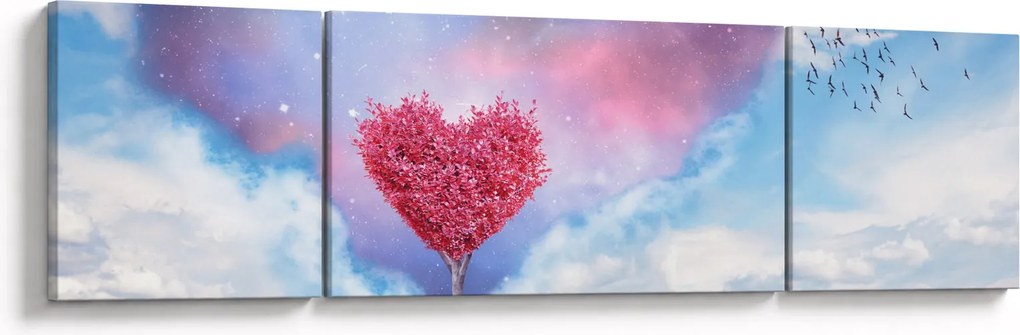 Obraz - Drzewo z różowym sercem (170x50 cm)
