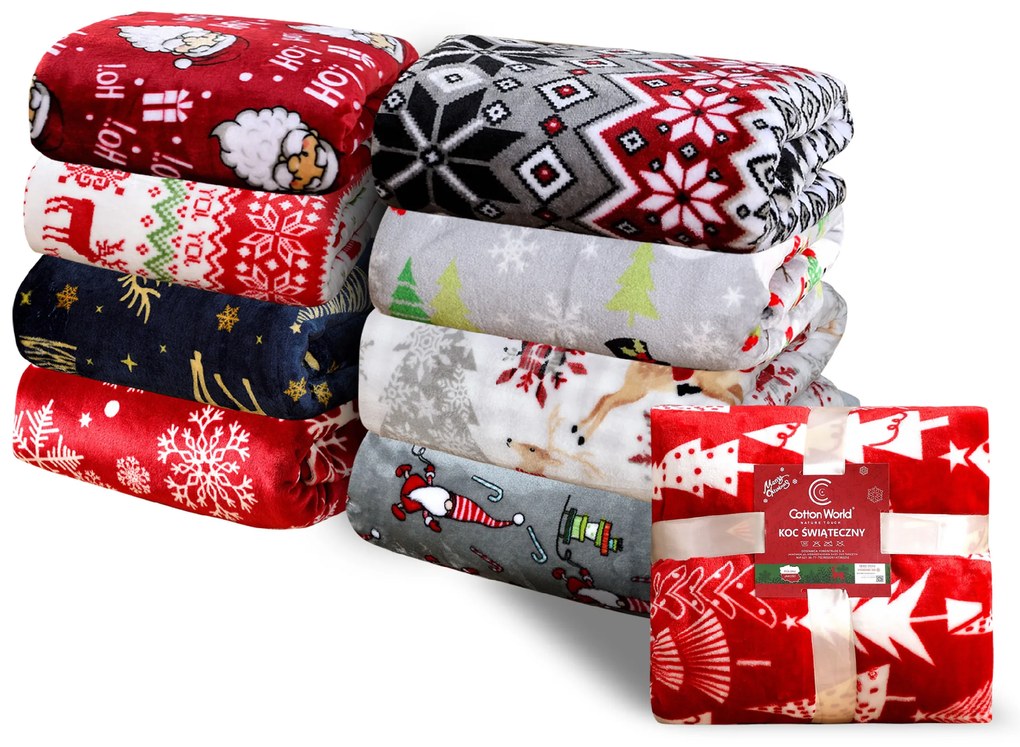Biały świąteczny koc z mikropluszu CHRISTMAS JOY Rozmiar: 200 x 220 cm