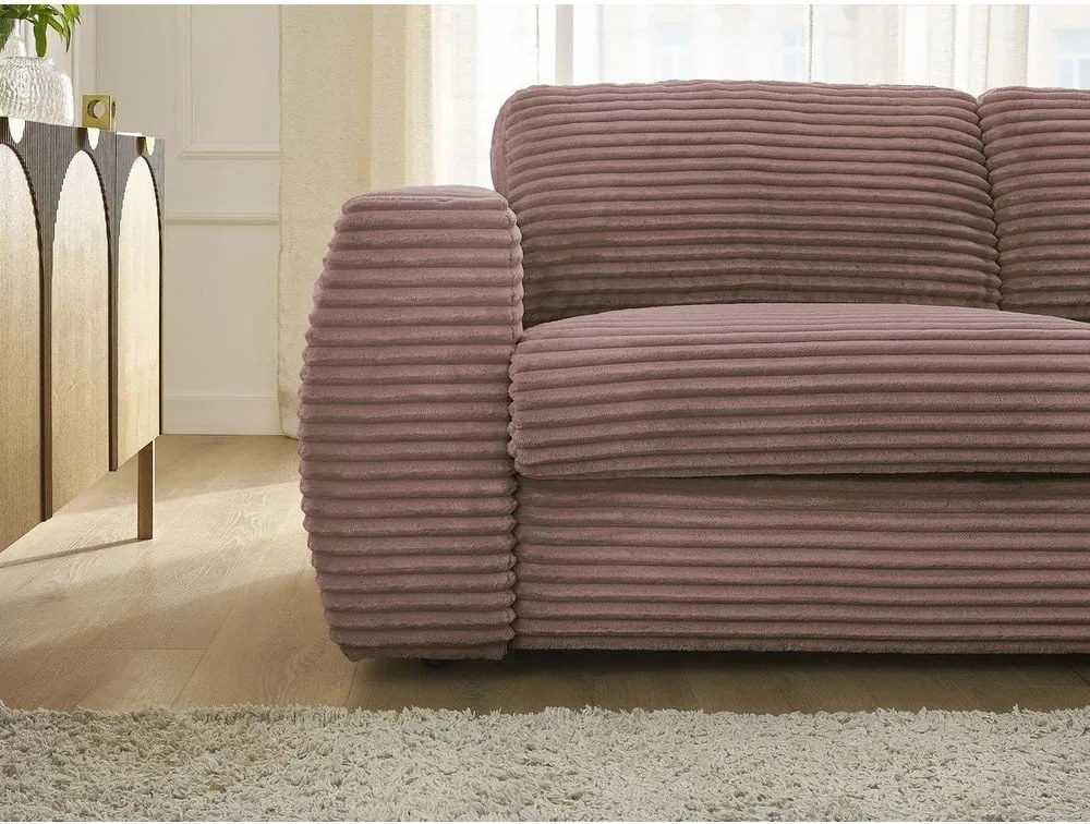Różowa sztruksowa rozkładana sofa do spania 220 cm Hugo – Bobochic Paris