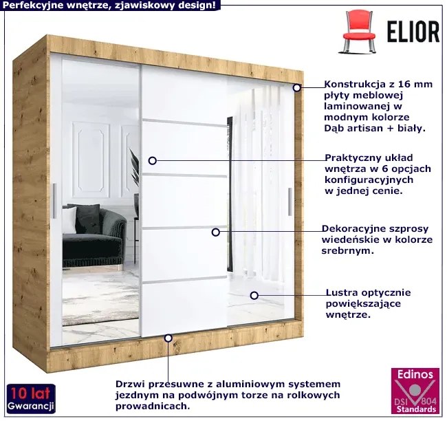 Szafa przesuwna 200 cm dąb artisan + biały - Ebia 6X