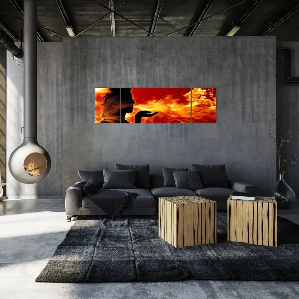 Obraz kobiety z płomieniami (170x50 cm)