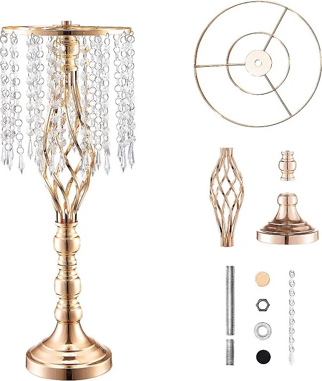 Wazon SucceBuy Zestaw 10 Kryształowych Stojaków na Kwiaty Ślubne o Wysokości 55 cm, Złoty Metalowy Wazon do Dekoracji, Bądź Świadkiem Szczęśliwych Chwil