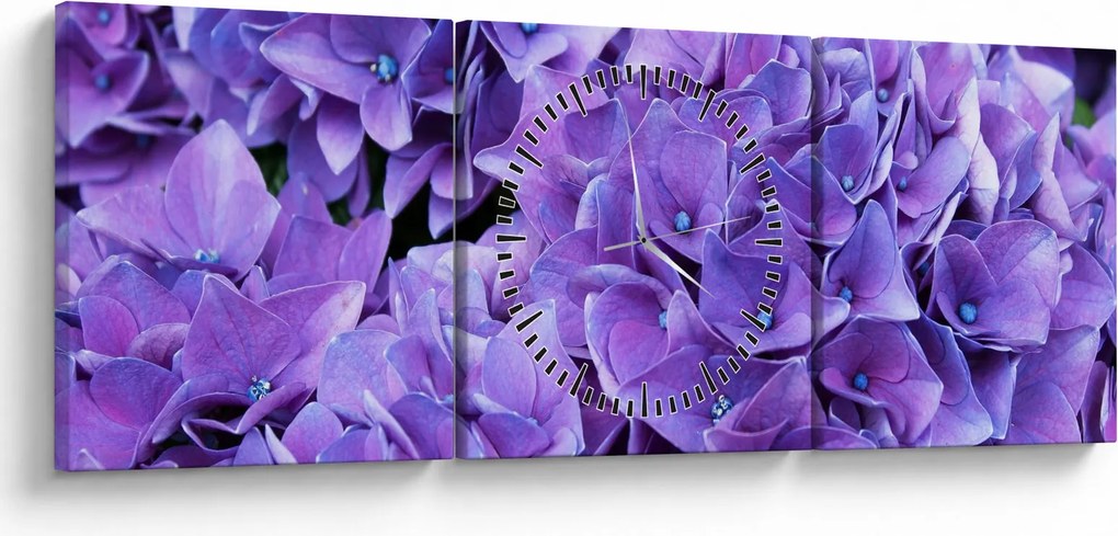 Obraz fioletowych kwiatów (z zegarem) (90x30 cm)
