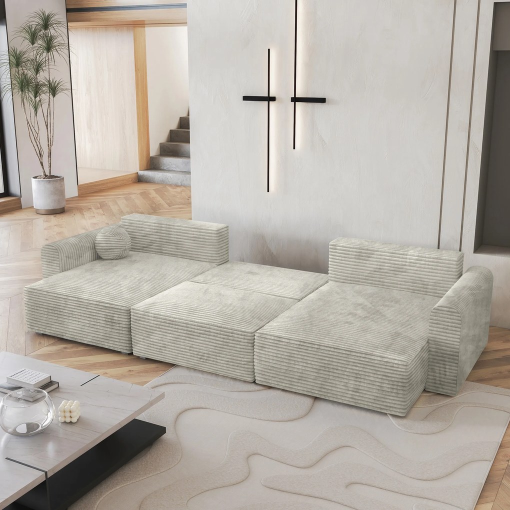 Masseno Narożnik FENTO z funkcją spania i pojemnikiem na pościel Narozniki U, Rozkładana sofa - Jasnoszary, TILIA 83