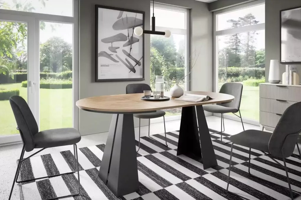 Okrągły stół Solaris rozkładany 100/176 lub 120/196 cm loft stalowy stelaż