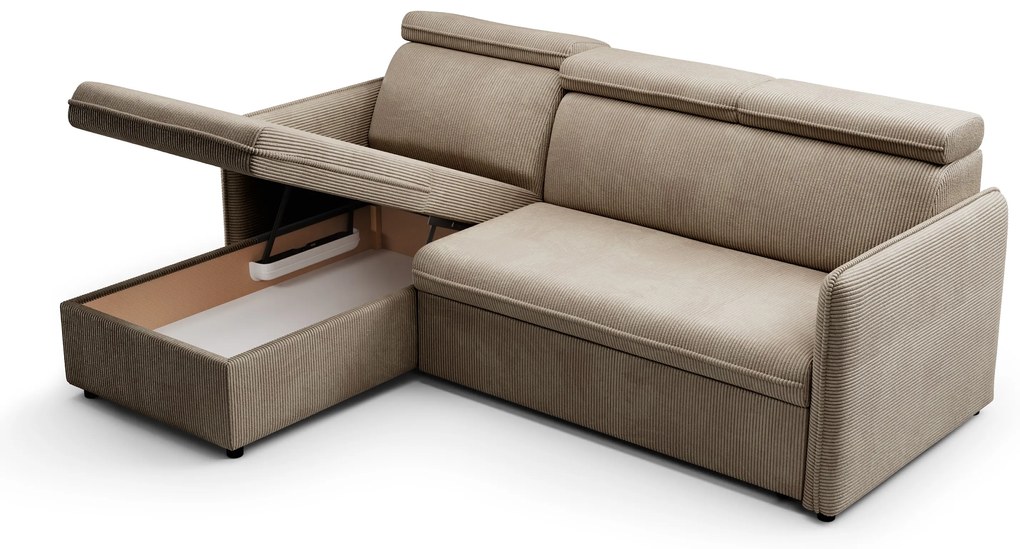 Narożnik z funkcją spania Barcelia Mini uniwersalny lewy/prawy - brązowy sztruks łatwoczyszczący Anafi 06