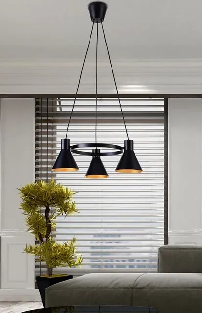 Czarna matowa potrójna lampa wisząca do loftu - 11X K106 N0-H18