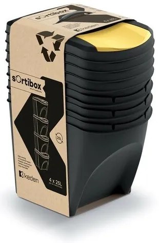 Kosz do segregacji śmieci Sortibox 25 l, 4 szt., czarny