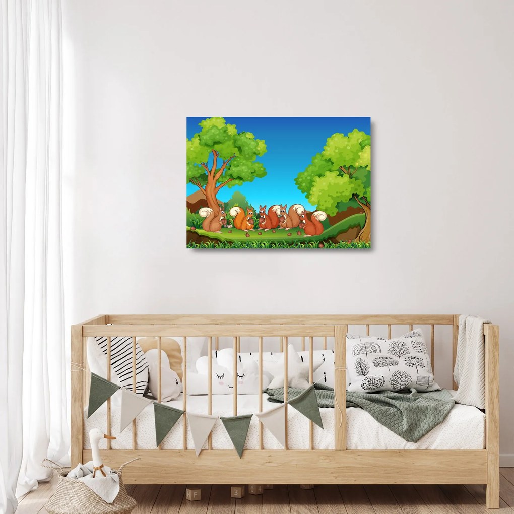 Obraz na szkle - Wesołe wiewiórki (70x50 cm)