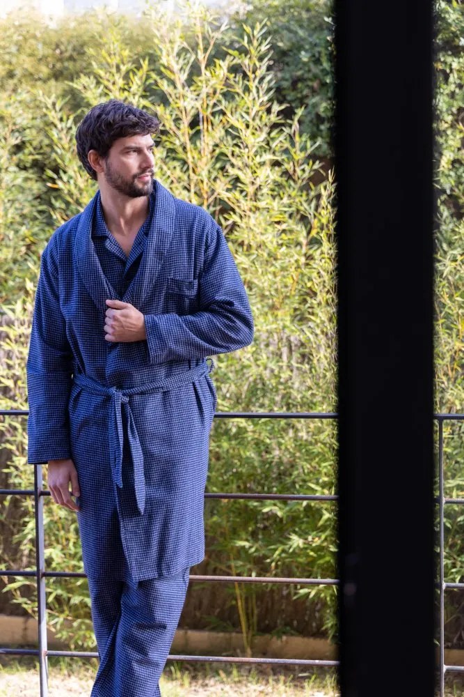 Męski flanelowy szlafrok JAVIER M Ciemnoniebieski