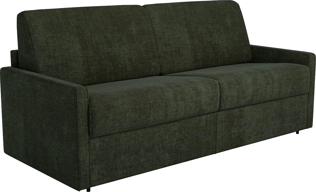 Kanapa 4-osobowa rozkładana typu express z tkaniny w kolorze ciemnozielonym - Powierzchnia spania 160 cm - Materac 14 cm CALIFE