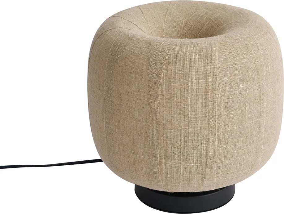 Lampa stołowa Japandi czarna z beżowym lnianym abażurem 27 cm - Nami