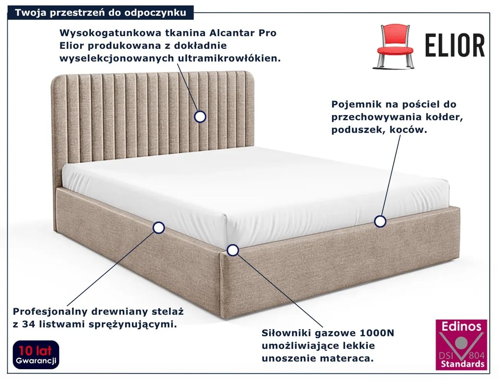 Ciemnobeżowe łóżko z pikowanym zagłówkiem 3 rozmiary A4-H99
