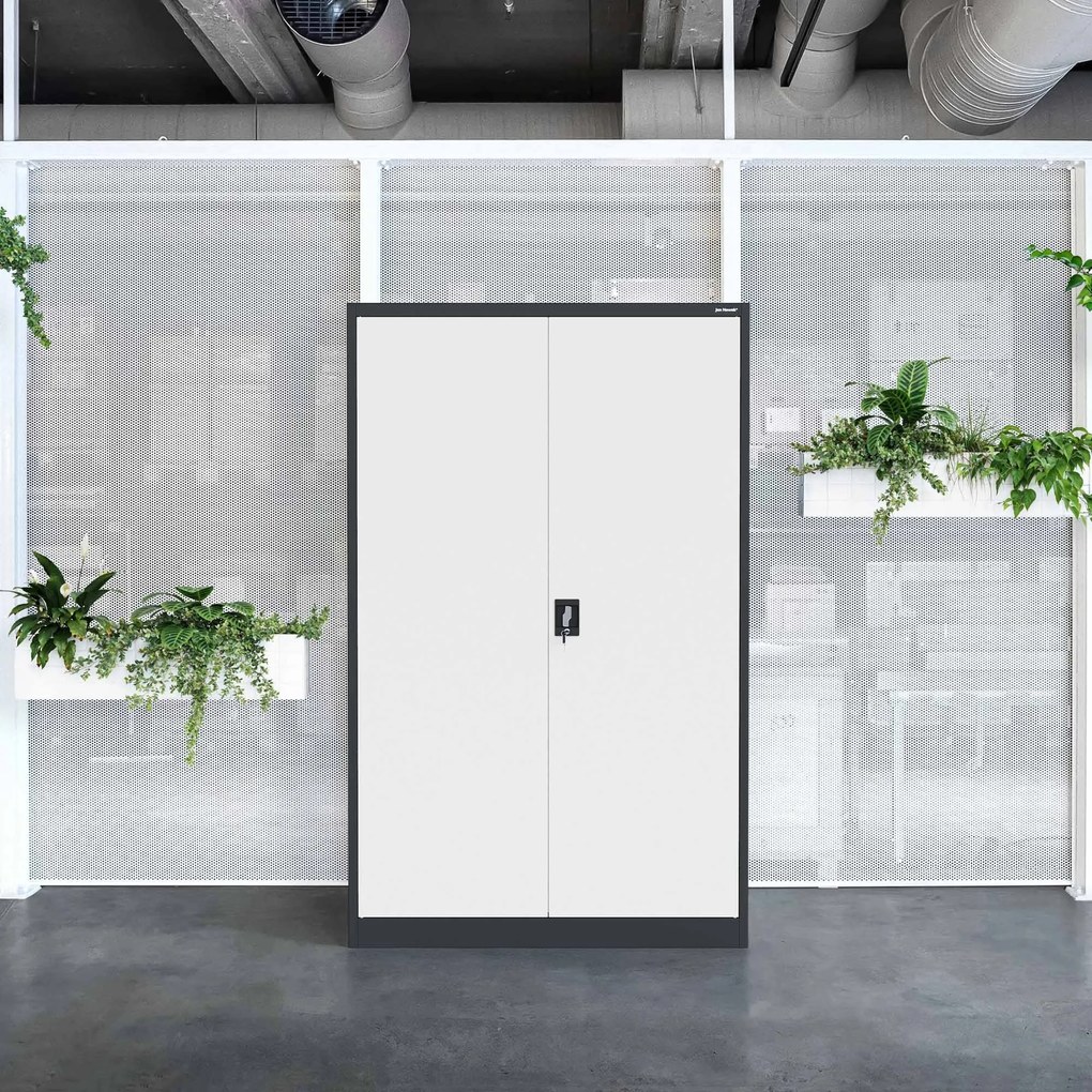 Szafa biurowa metalowa na akta antracytowo-biała JAN II, 1150 x 1850 x 400 mm