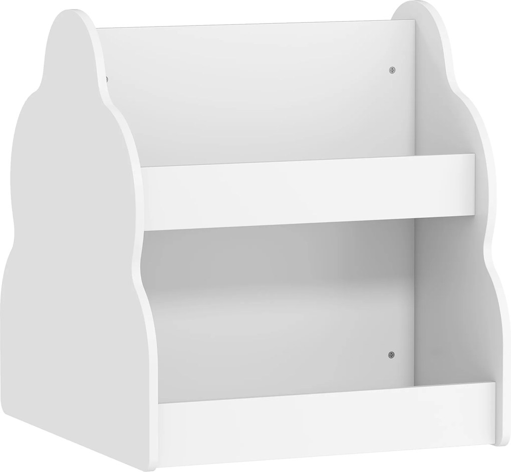 AIYAPLAY Regał dziecięcy, dwupoziomowy regał na książki dla dzieci z kółkami, 4 półki, do pokoju dziecięcego, pokoju zabaw, 54x50x56 cm, Biały