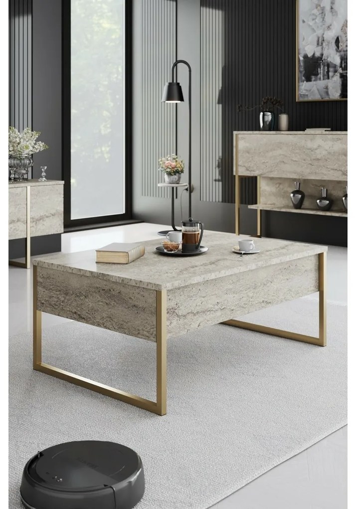Stolik konferencyjny Luxe Travertine and Gold