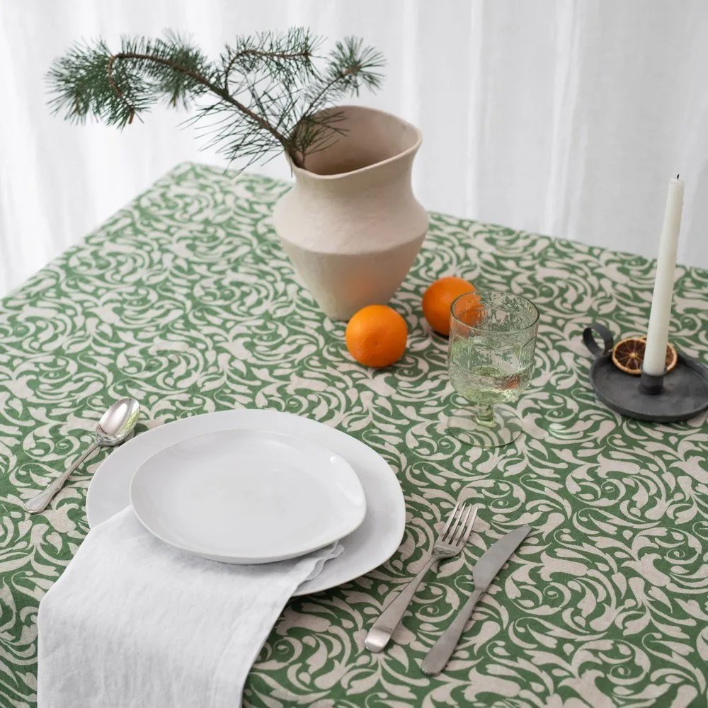 Lniany obrus 140x250 cm Evergreen Damask – Linen Tales