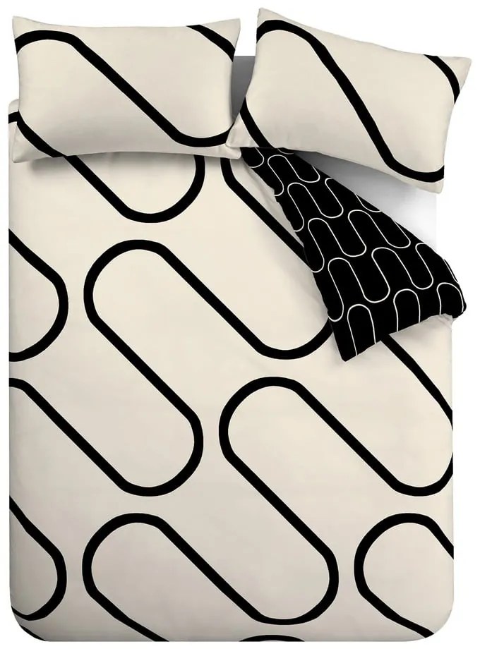 Czarna/beżowa pościel dwuosobowa 200x200 cm Linear Curve – Catherine Lansfield