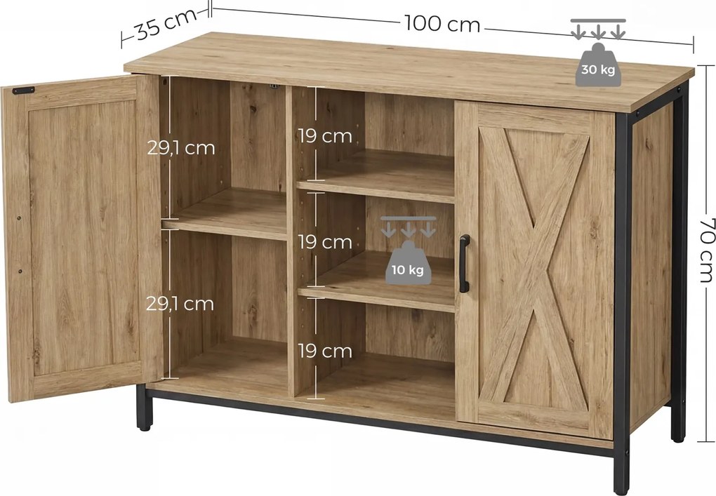 Komoda loftowa dwudrzwiowa z półkami 100 cm Faro 015, dąb Artisan