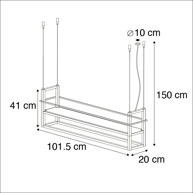 Lampa wisząca czarna z półką 4-światła - Cage Rack Nowoczesny Oswietlenie wewnetrzne