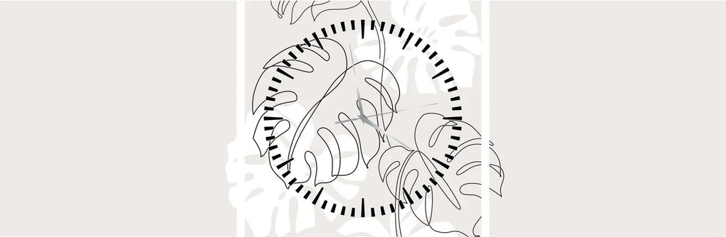 Obraz - Line art monstera N⁰3 (z zegarem) (90x30 cm)