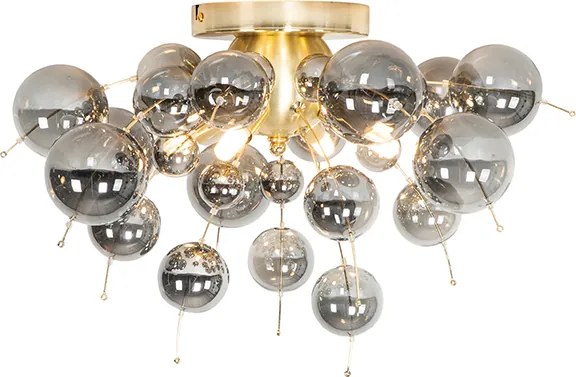 Designerska lampa sufitowa mosiądz z przydymionym szkłem 4-światła - Explode