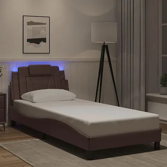 Nowoczesne brązowe łóżko z ekoskóry z LED 90x200 - Izmo 4X