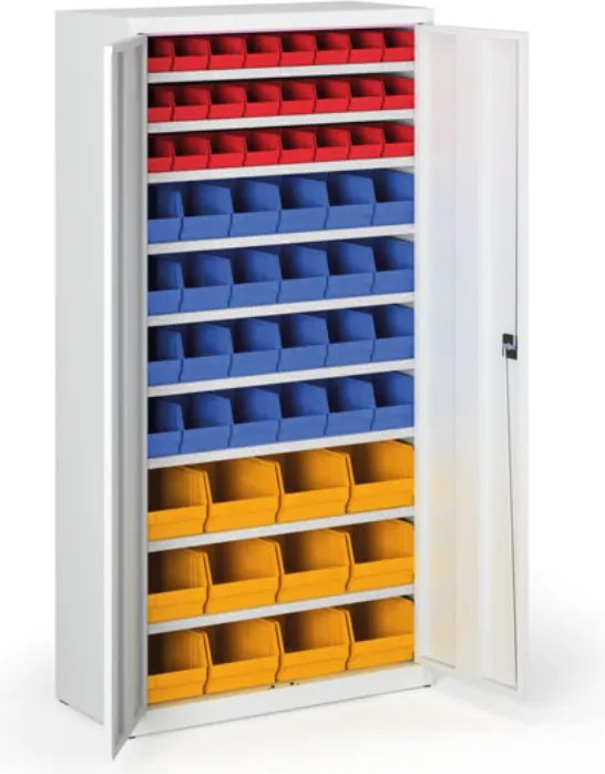 Szafa z plastikowymi pojemnikami BASIC - 1800 x 400 x 920 mm, 24xA, 24xB, 12xC, szary