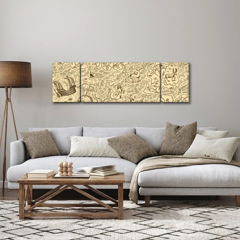 Obraz - Zabytkowa mapa, ilustracje (170x50 cm)