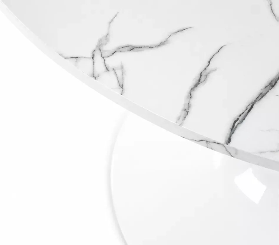Stół okrągły Vejle 80 cm biały marmur – nowoczesny glamour, MDF, stalowa podstawa