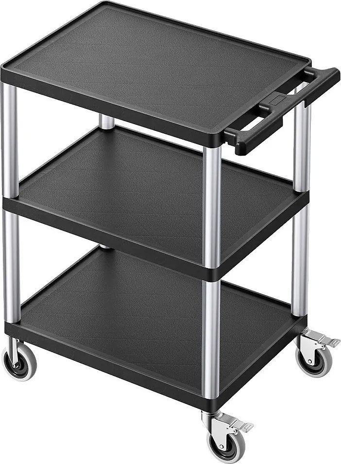 Wózek Serwisowy SucceBuy Wózek na Kółkach z Wytrzymałego Tworzywa Sztucznego 3 Poziomy z Obrotowymi Kółkami 360° (2 z Hamulcami), 695 x 460 x 825 mm