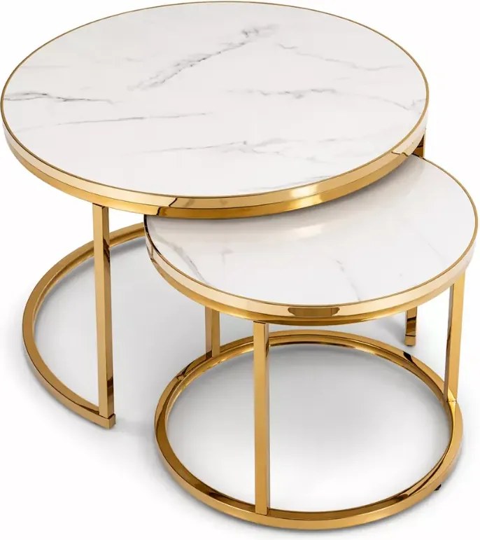 Zestaw stolików kawowych Kiegi marmur / złoty – nowoczesny design, elegancki