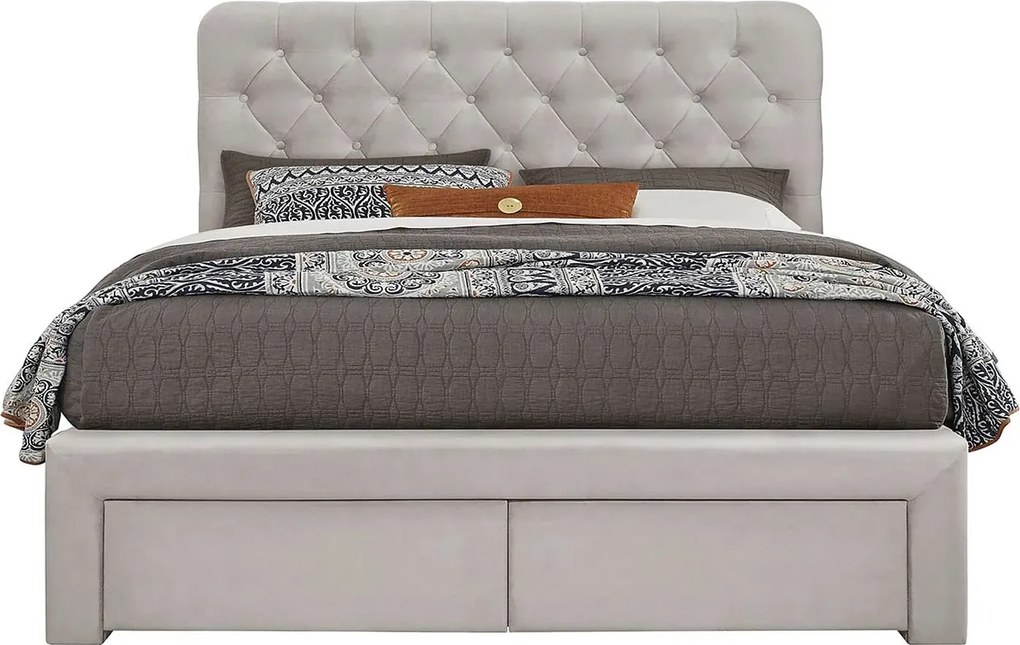 Łóżko beżowe tapicerowane z szufladami R3-Z28