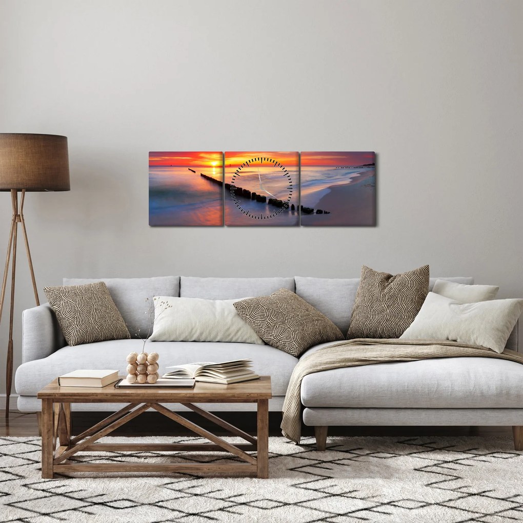 Obraz - Sunset, Baltic Sea, Poland (z zegarem) (90x30 cm)