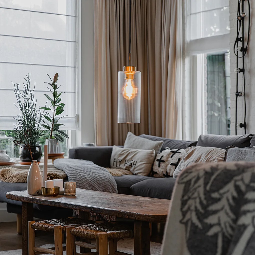 Lampa wisząca Art Deco złota ze szkłem - Laura ArtDeco Oswietlenie wewnetrzne