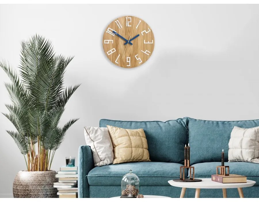 Zegar na ścianę nowoczesny drewniany z dużymi cyframi okrągły cichy loft