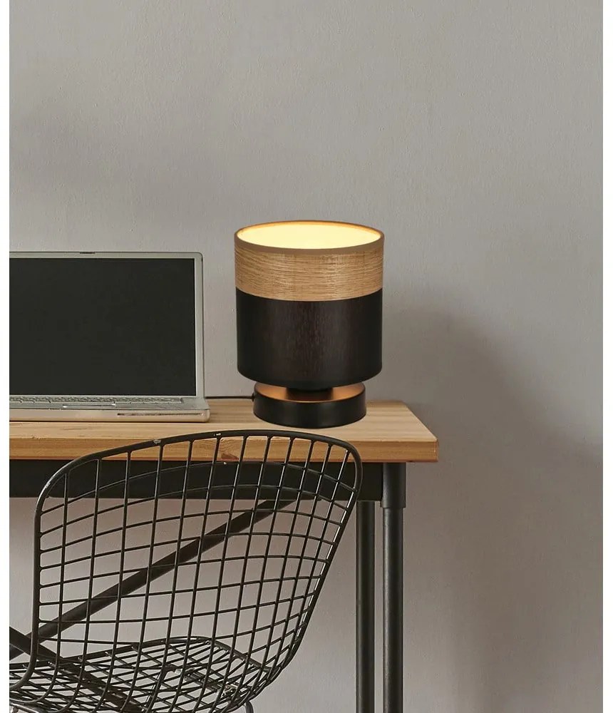 Czarna lampa stołowa z tekstylnym kloszem (wys. 18 cm) Porto – Candellux Lighting