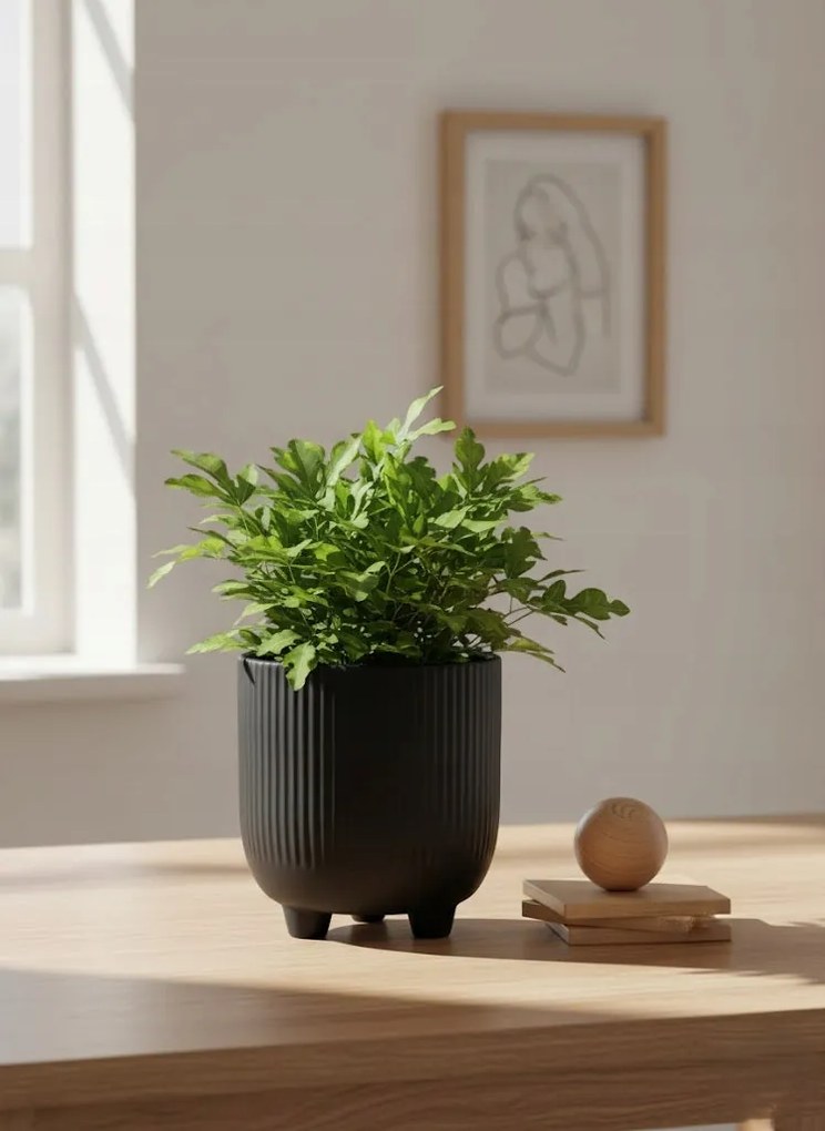 Doniczka Osłonka Czarna 15 Ceramiczna na Trzech Nóżkach Designerska Donica