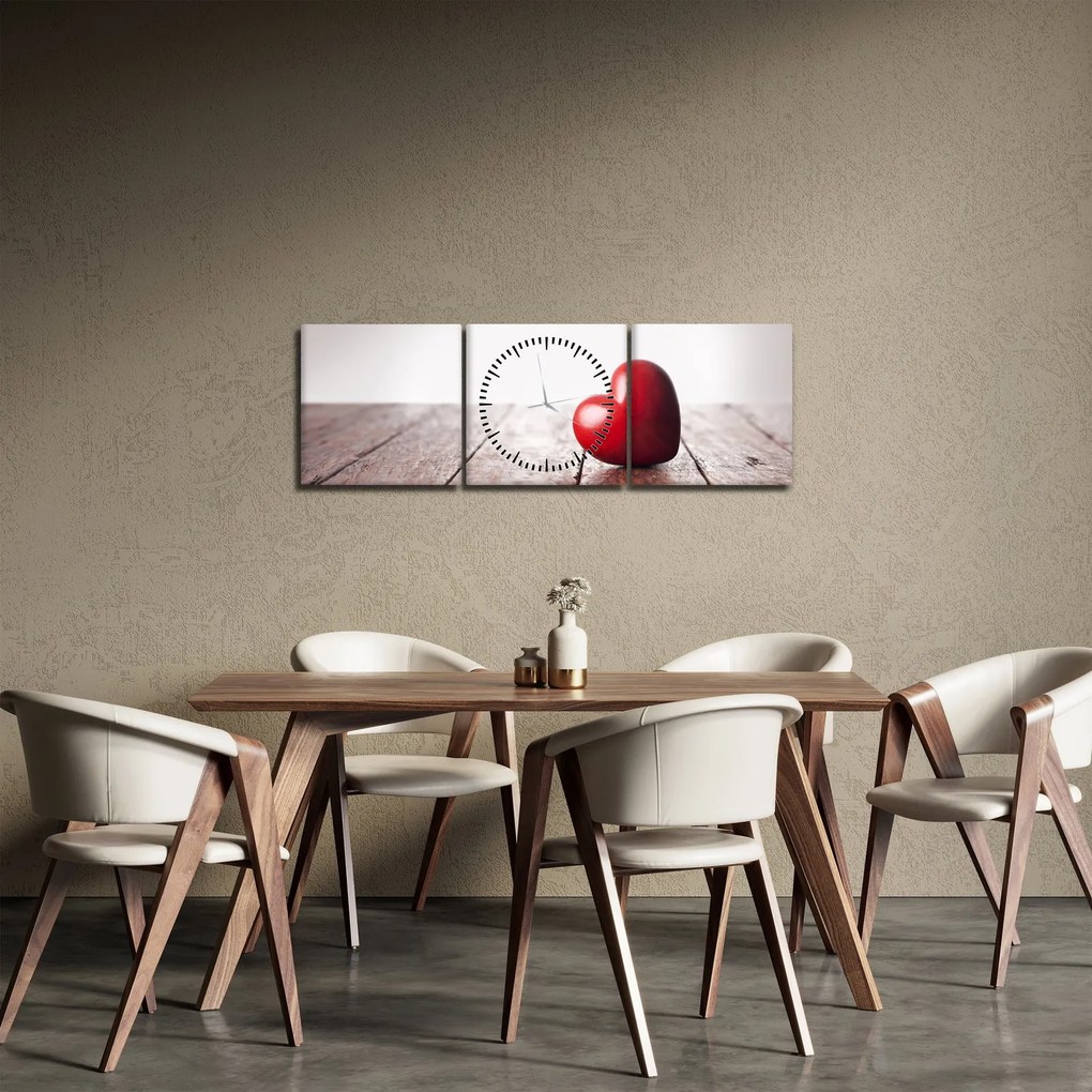 Obraz drewnianego serca (z zegarem) (90x30 cm)