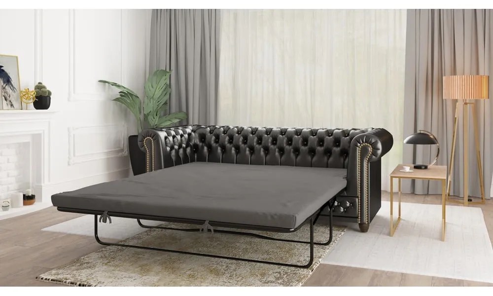 Czarna rozkładana sofa z imitacji skóry 203 cm York – Ropez