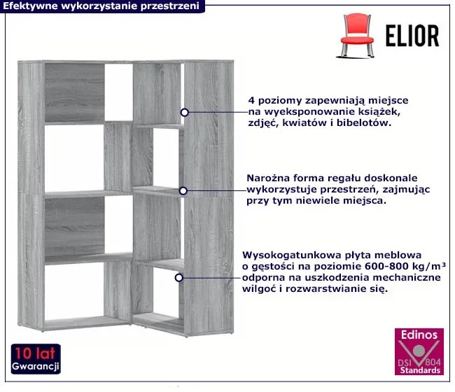 Otwarty narożny regał szary dąb sonoma - Efro