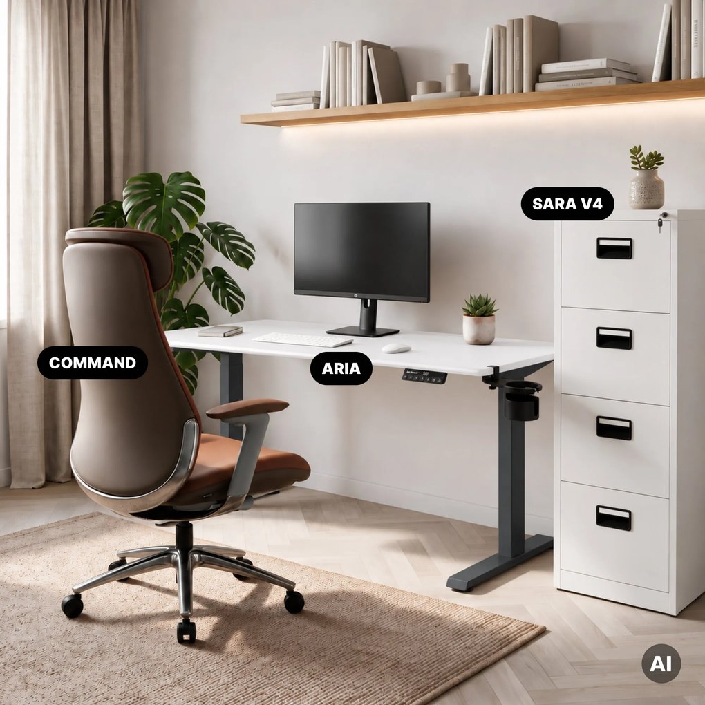 Biurko elektryczne z regulacją wysokości ergonomiczne antracytowo-białe, 1400x700 mm: ARIA