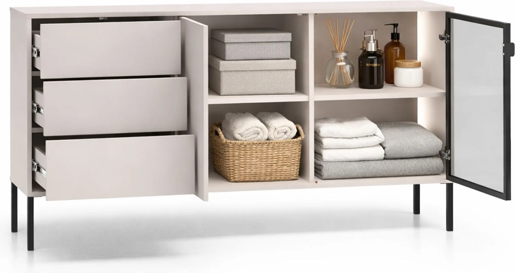 Komoda Harmona 160 cm z szufladami i oświetleniem - kaszmir