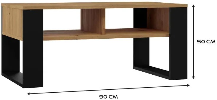 Minimalistyczna ława do narożnika dąb artisan + czarny - Renfi 5X