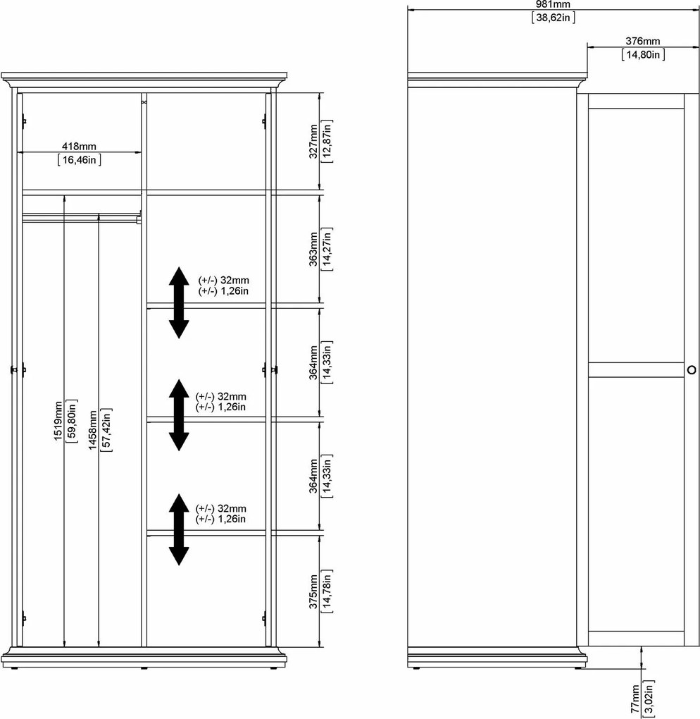 Dwudrzwiowa szafa Paris 2 kolor szary