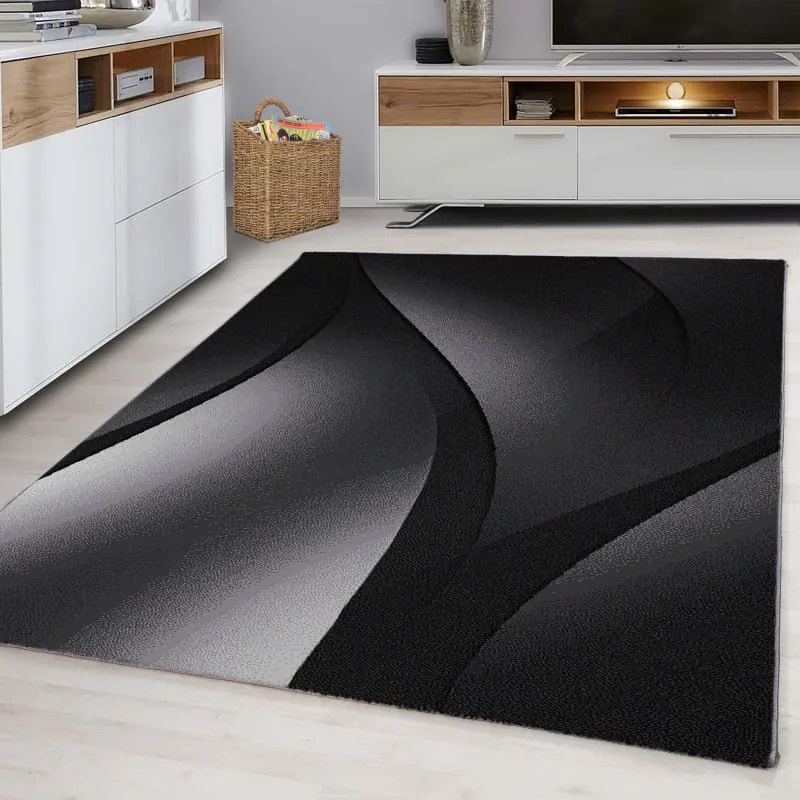 Dywan nowoczesny Plus Linie szaro-czarny 140 cm x 200 cm