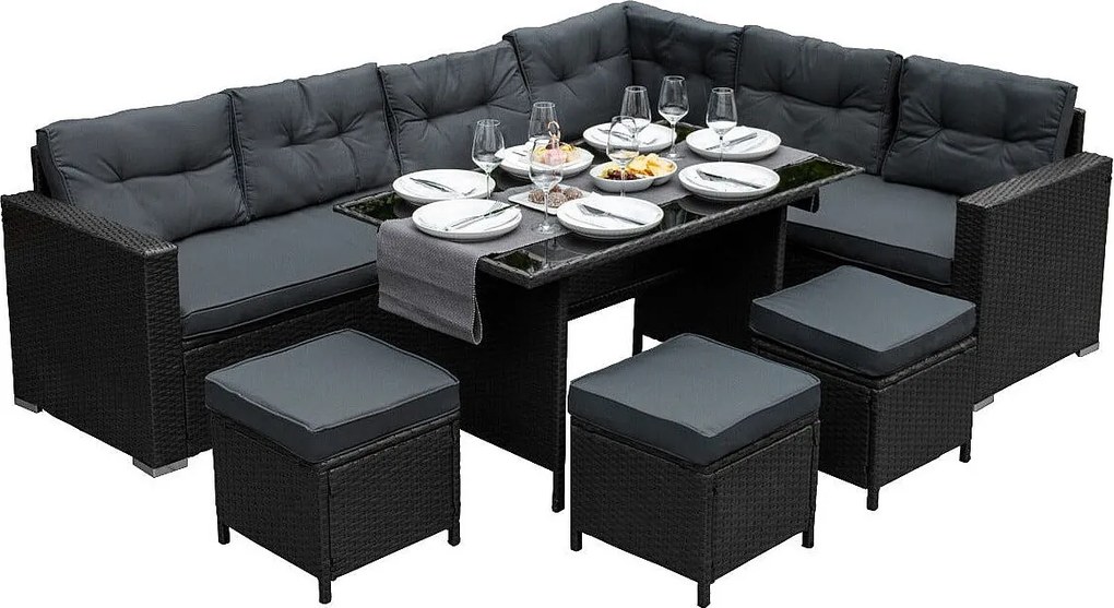 Zestaw narożny z rattanu - czarny