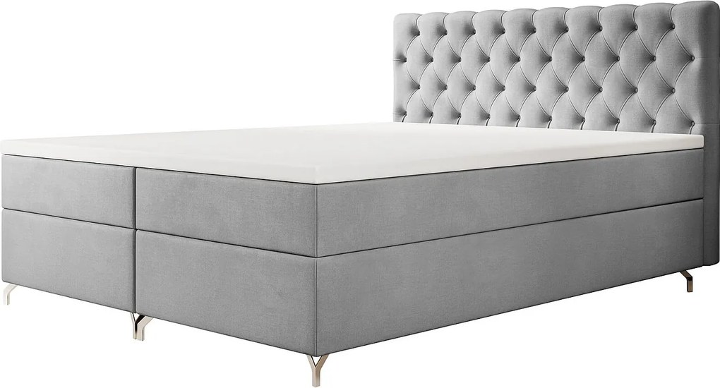 BEDANTE Łóżko CHESTER 160x200 Monolith 84, Jasnoszare, pojemnik, chromowane nogi, małżeńskie, topper, materac, bonell, tapicerowane, MONOLITH