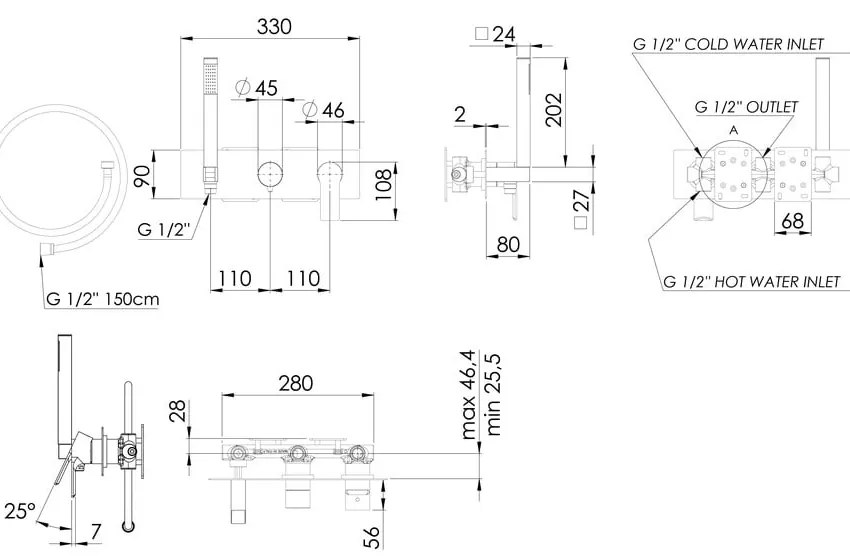Biała bateria prysznicowa podtynkowa (2 otwory) Pax – Sapho